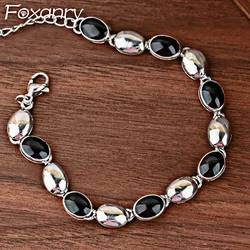 Foxanry Vintage Handmade Chain Bracelets for Women New Trendy Classic Black Drop Glaze Geometric Wedding Party Jewelry Gifts