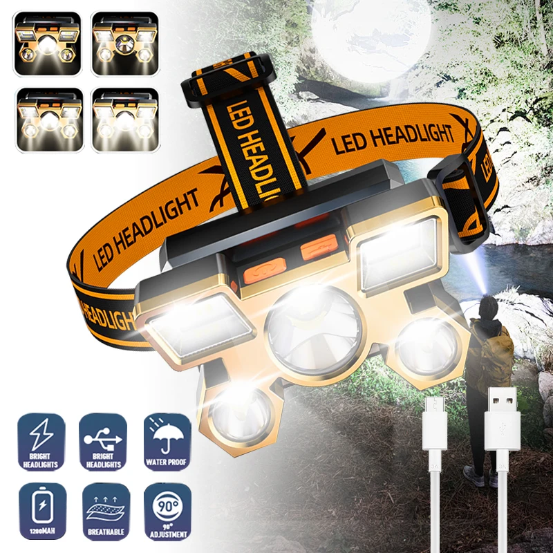 Lampe de sauna aste USB, lampe de poche de bain montée sur la tête, batterie intégrée, camping en pl