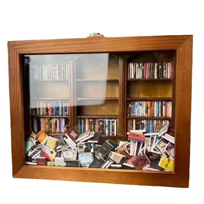 Exquisite-Tiny Library Wooden Anti-Anxiety Bookshelf Miniature 200 Books Shake Away Your Anxiety Stress Relief Gifts