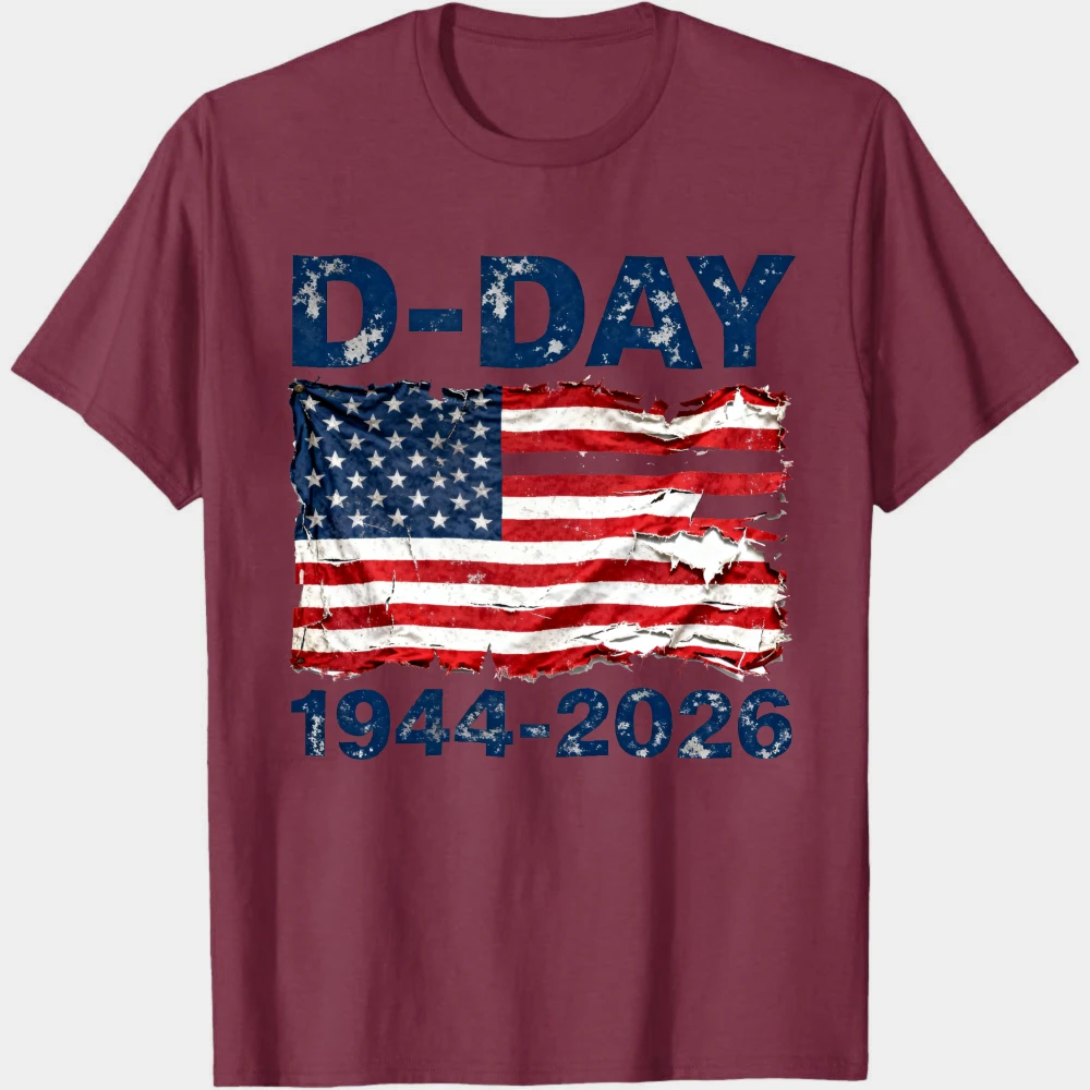 Normandy Landings D-Day Memorial Theme T Shirt Retro United States Flag Print Men High Quality Cotton Graphic Printed Casual Top view 3