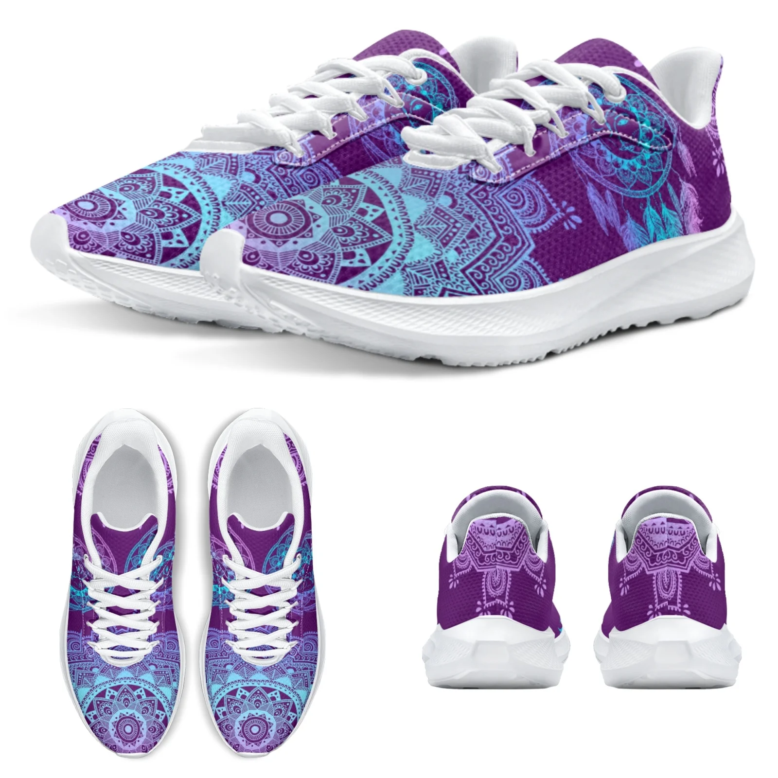 INSTANTARTS Women's Running Shoes Bohemian Mandala Flower Print Women's Shoes Dreamcatcher Shoes Gradient Purple Sneaker Zapatos