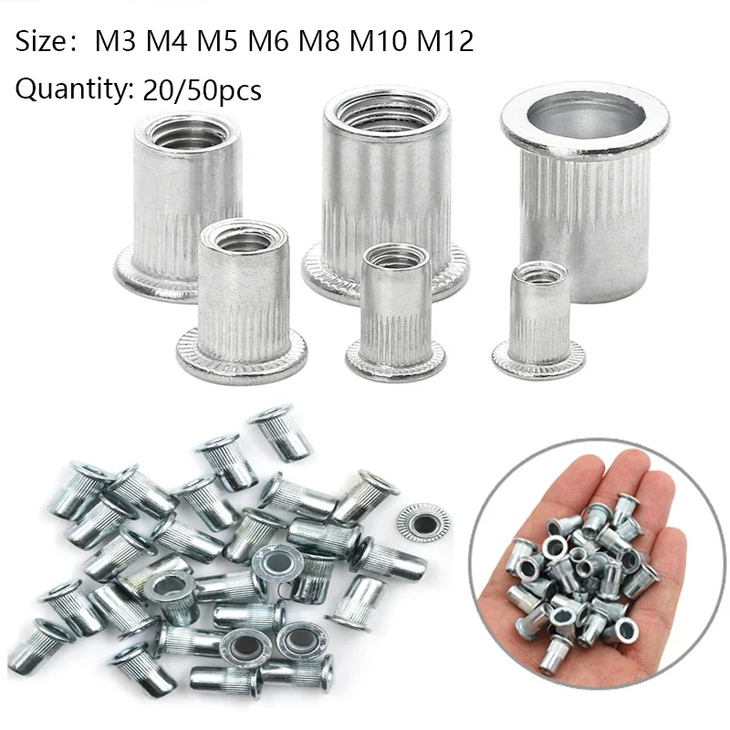 

50pcs 20Pcs M3 M4 M5 M6 M8 M10 M12 White Zinc Rivet Nut Alloy Rivnut Flat Head Threaded Rivet Insert Nutsert Cap Rivet Nut