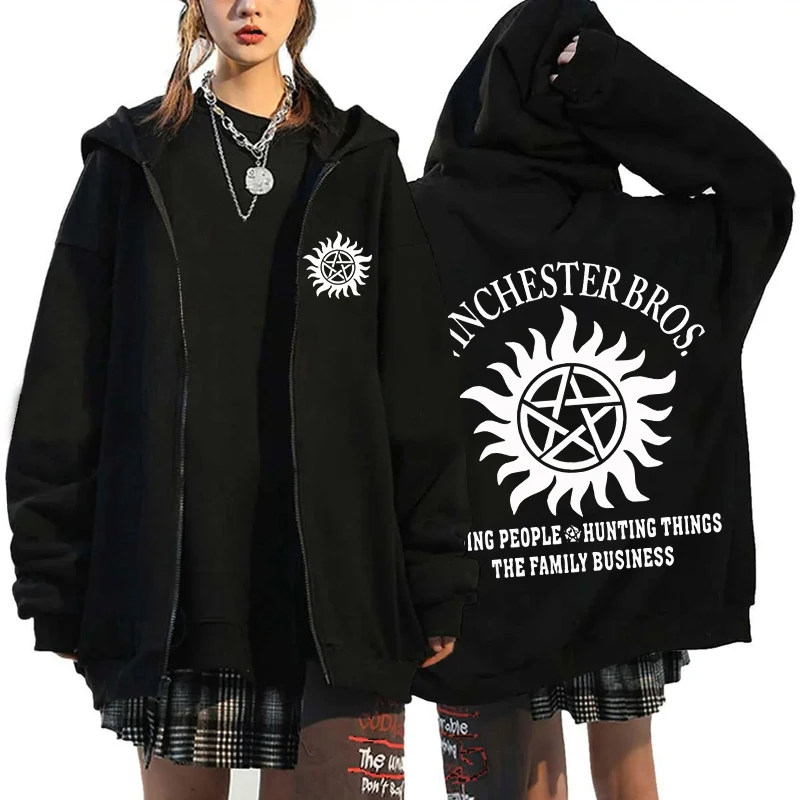 Moda unisex jesienno-zimowy płaszcz nadprzyrodzony nadruk bluza z kapturem na zamek Casual topy z długim rękawem kobiety mężczyźni bluza z zamkiem w stylu Harajuku
