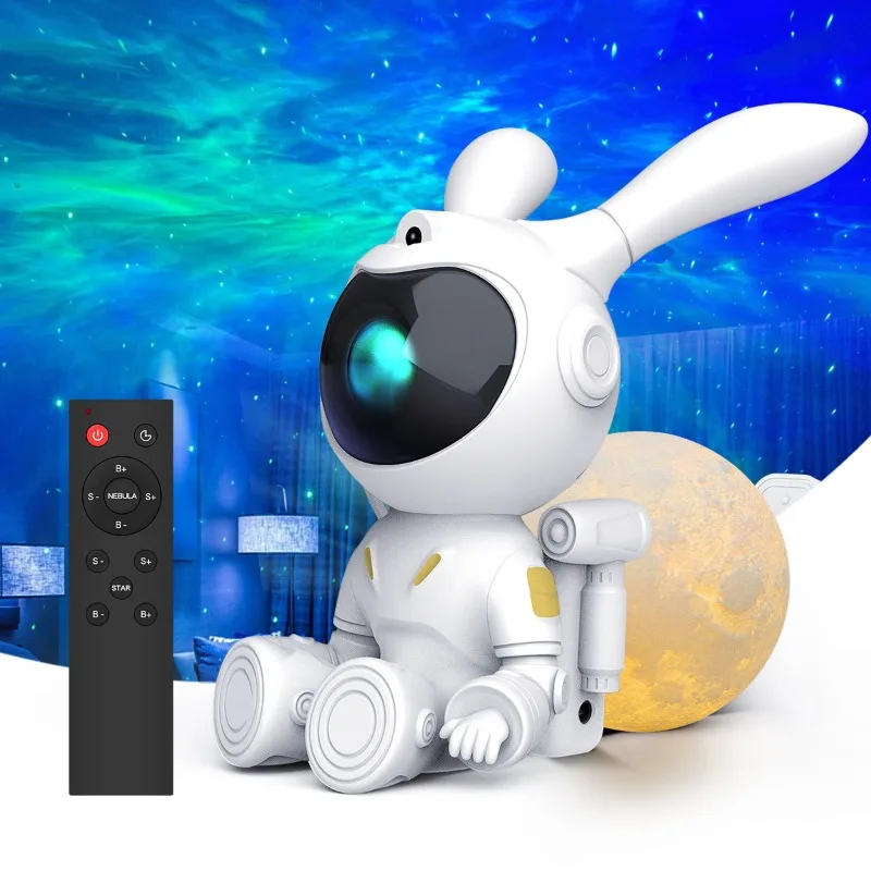 2025 New Moon Rabbit Starlight Projection Lamp LED Atmosphere Night Light USB with Remote Control Nightlight Bedroom Children