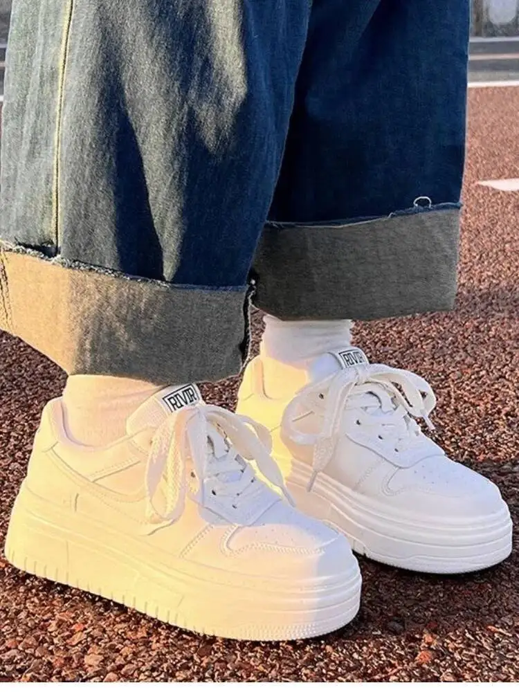 2025 Spring Women's Breathable White Casual Sneakers Versatile Platform Thick-Soled Casual Shoes  Lightweight & Fashionable