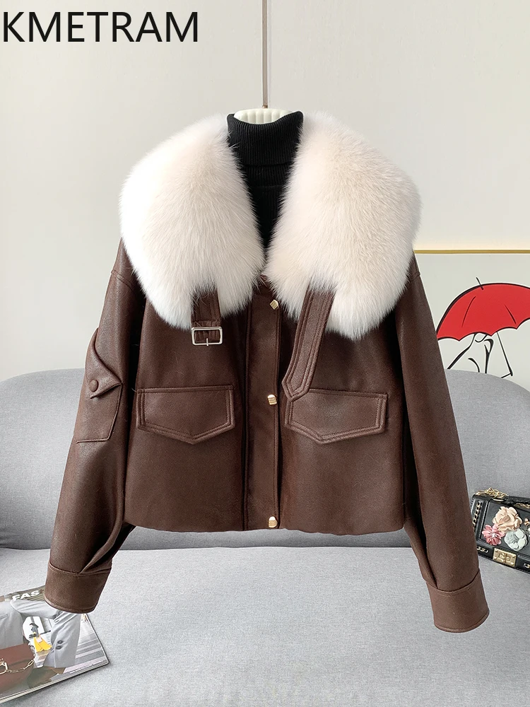 KMETRAM Daunenjacke mit natürlichem Fuchspelzkragen für Damen, 2025, Winter, neuer Stil, kurzer Pelzmantel für Damen, Temperoхок Quiz Diego Diego Diego
