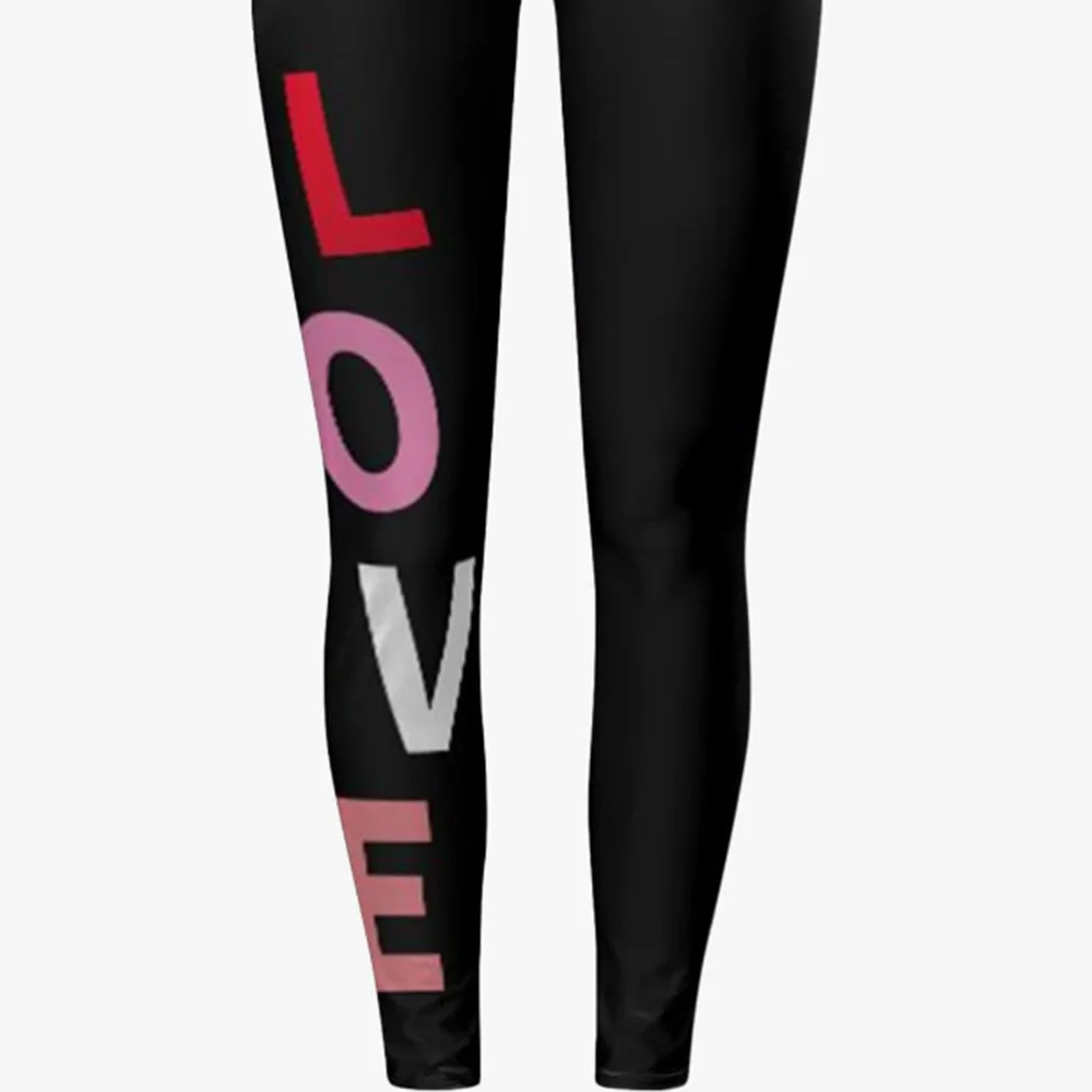 Love letter-printed slim-fit elastic leggings for women with elastic waist