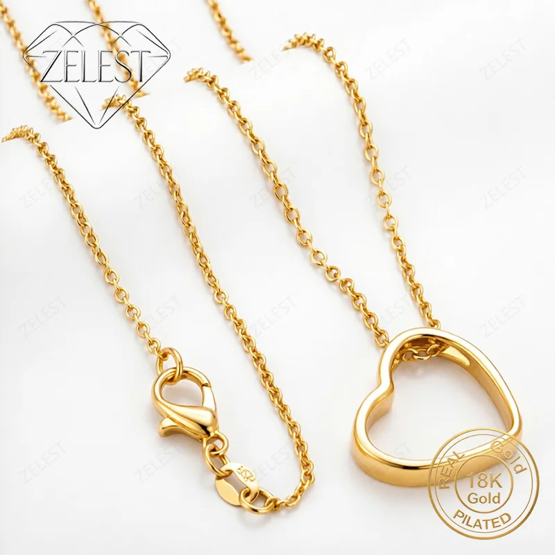 925 Sterling Silver 18K Gold Plated 16-30 Inch Beautiful Hollow Heart Pendant Necklace Women Party Favor Wedding Jewelry