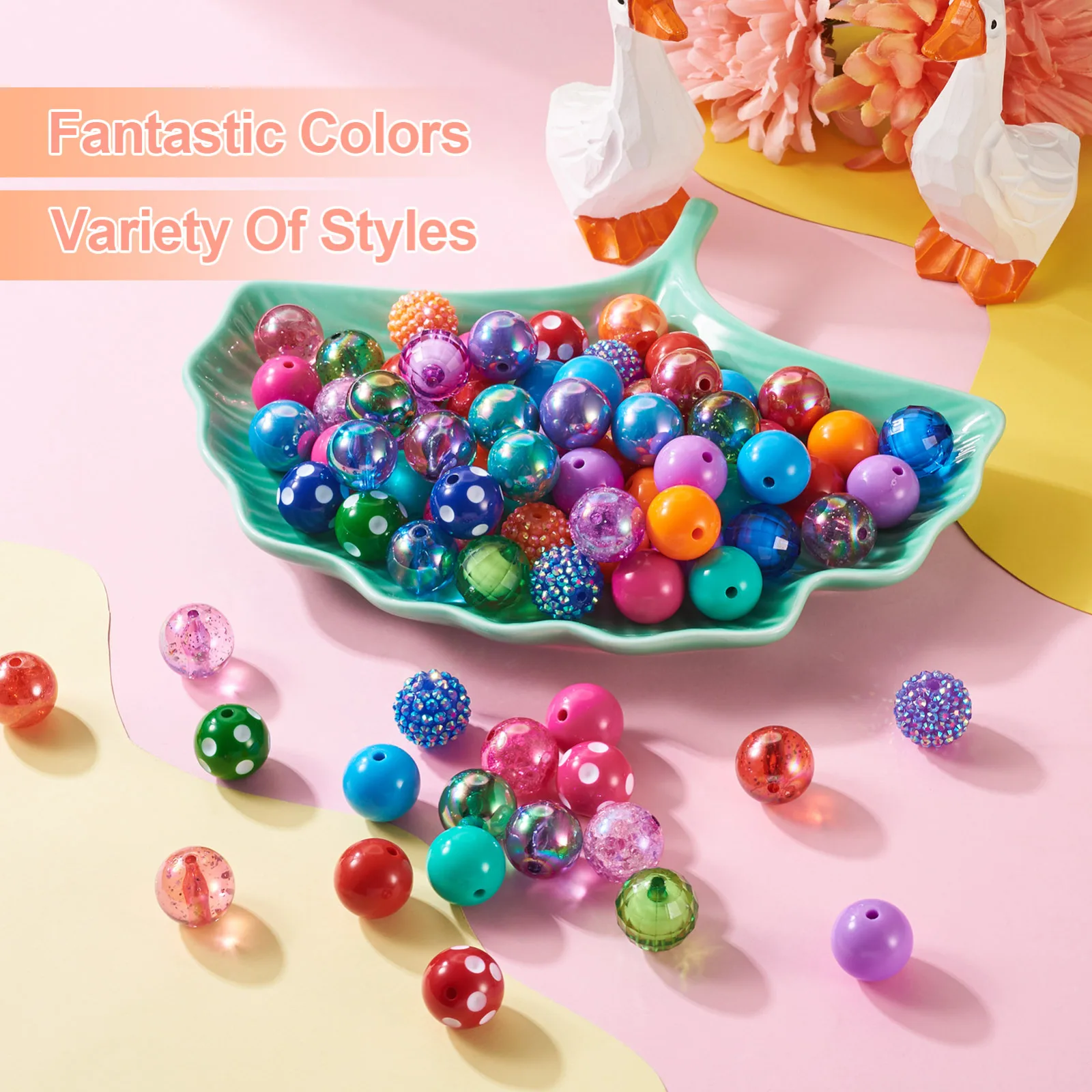 60-82Pcs 20mm Bubblegum Round Acrylic Beads Colorful for Beads DIY Women Girls Necklace Bracelet Keychain Making Accessories