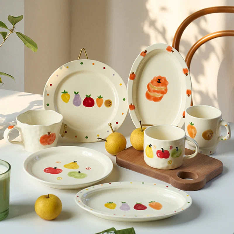 

Hand Painted Vegetable Ceramic Plates High End Luxury Dessert Shop Afternoon Tea Coffee Cup Delicious Dishes Household Tableware