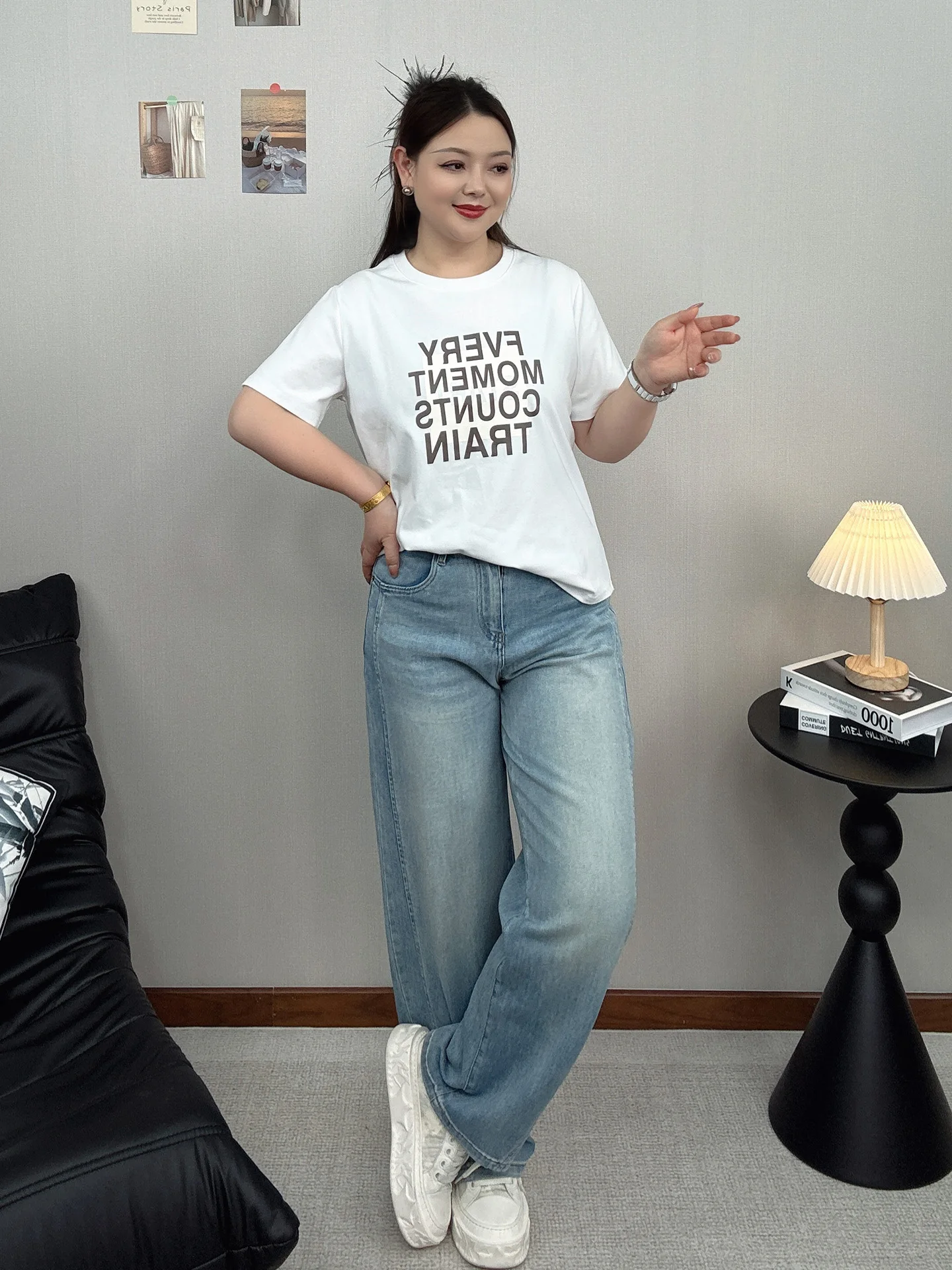 

Весна 2026: Женские джинсы с высокой талией и широкими штанинами, больших размеров, свободного прямого кроя, из денима, для фигуры типа «груша», стройнящие, повседневные