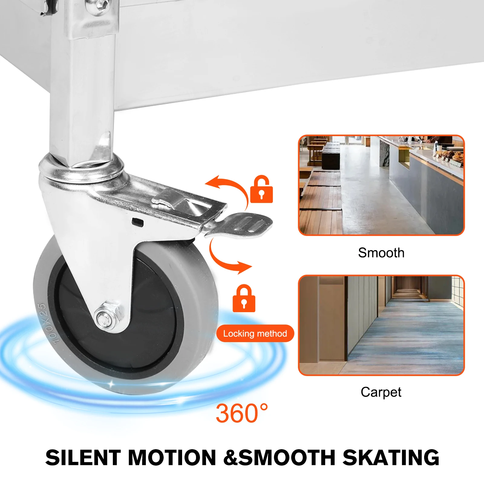 عربة المطبخ مع مقبض وعجلات عربة الطعام المتنقلة عربة الطعام للمطبخ التجاري والمطعم والفنادق والمرآب