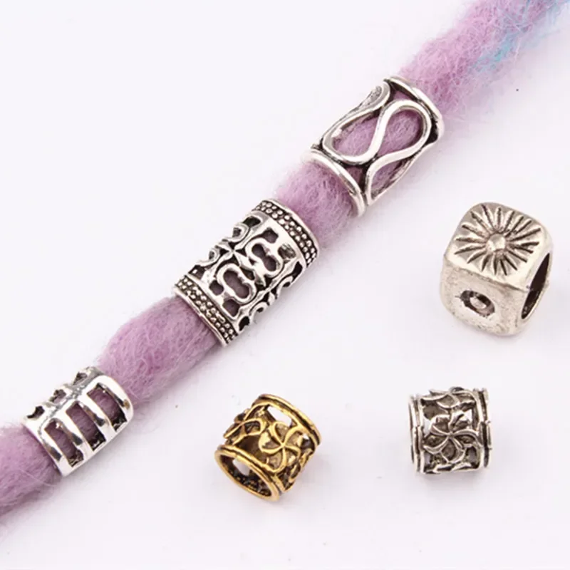 5Pcs/bag Metal Decor Beaded Headdress Hair Ornament Braid Accessories African Dreadlocks Large Hole Beads Braiders Styling Tools