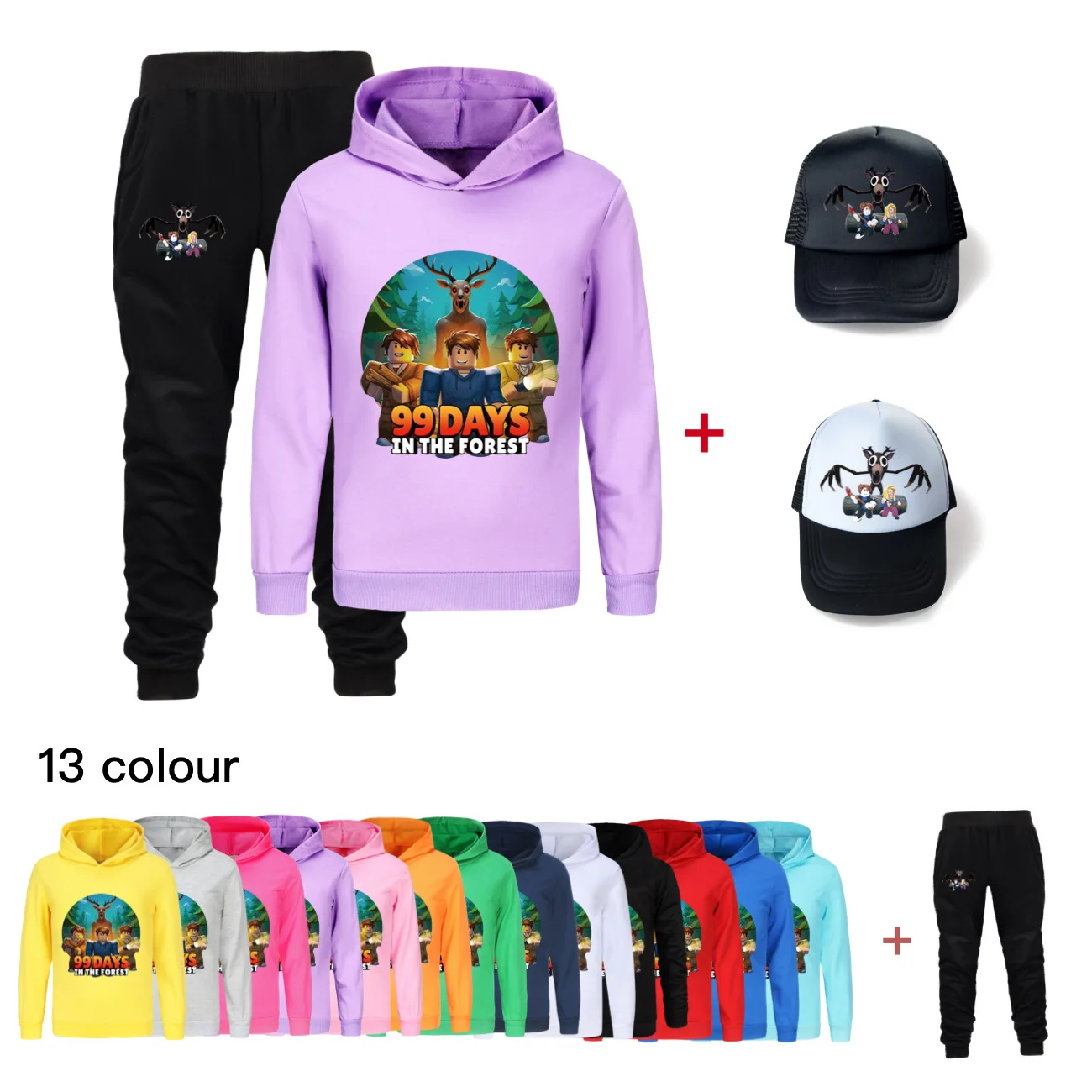

Спортивный костюм для мальчиков и девочек, детский комплект 99 ночей в лесу, толстовка с длинными рукавами и штаны, детская одежда, комплекты для младенцев, спортивные костюмы + кепка5073