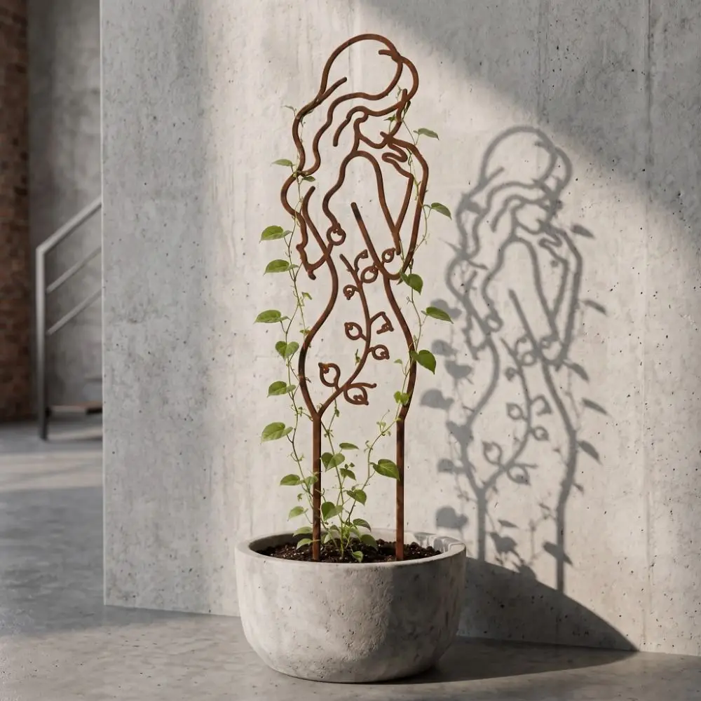 Iron Character Silhouette Plant Stand Hollow Out Strong Load Bearing Plant Fixed Frame Weather Resistance