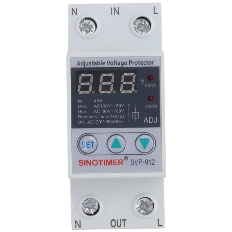 SINOTIMER LED Display SVP-912 40A Din Rail 230V Adjustable Overvoltage Undervoltage Protective Device Reset Protector Relay