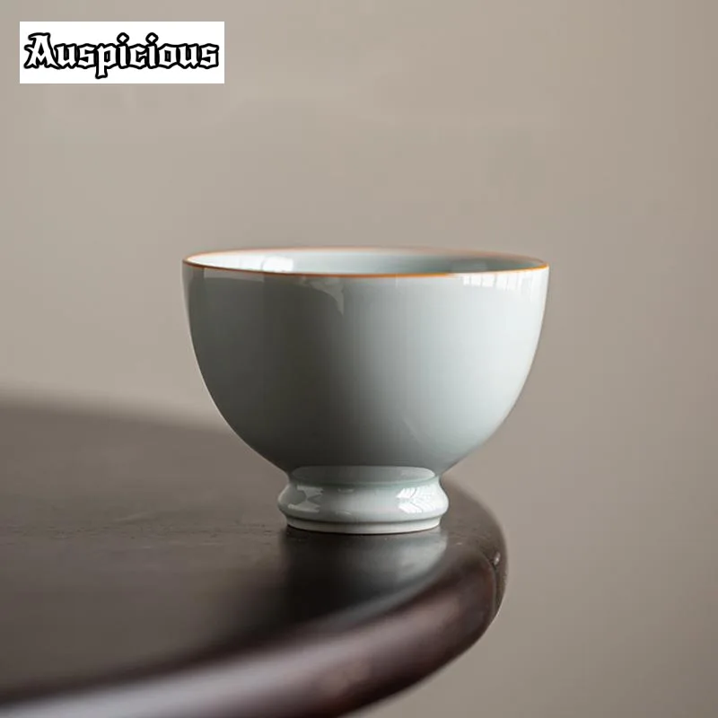 

90ml Pure Handmade Ancient Blue Ceramic Teacup Gold-banded High Foot Cup Chinese Personal Master Cup Chazhan Kung Fu Teaset Gift
