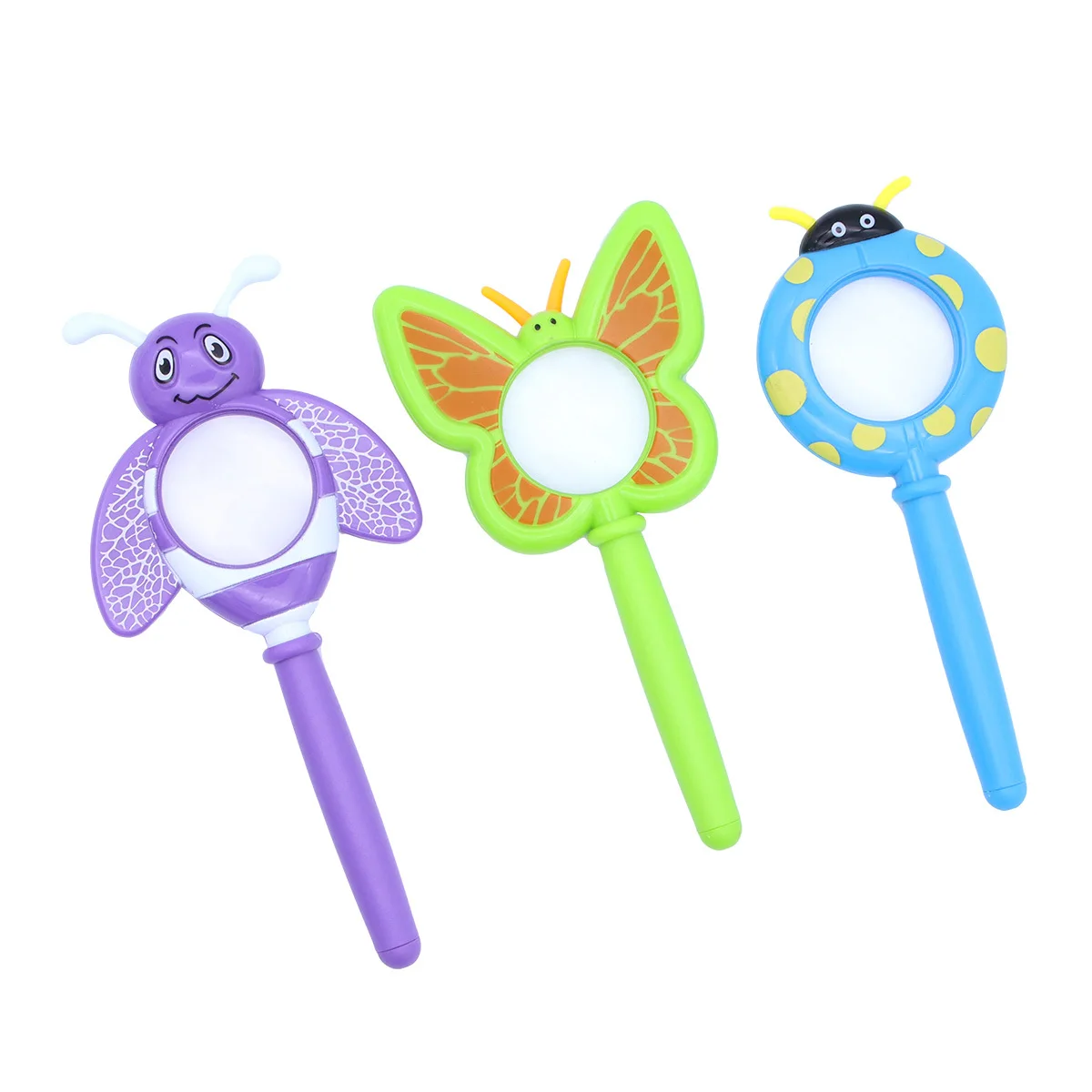 Loupe à main en plastique 3 pièces, dessin animé enfants détective d'insectes Explorer loupe en verre d'observation d'insectes colorée