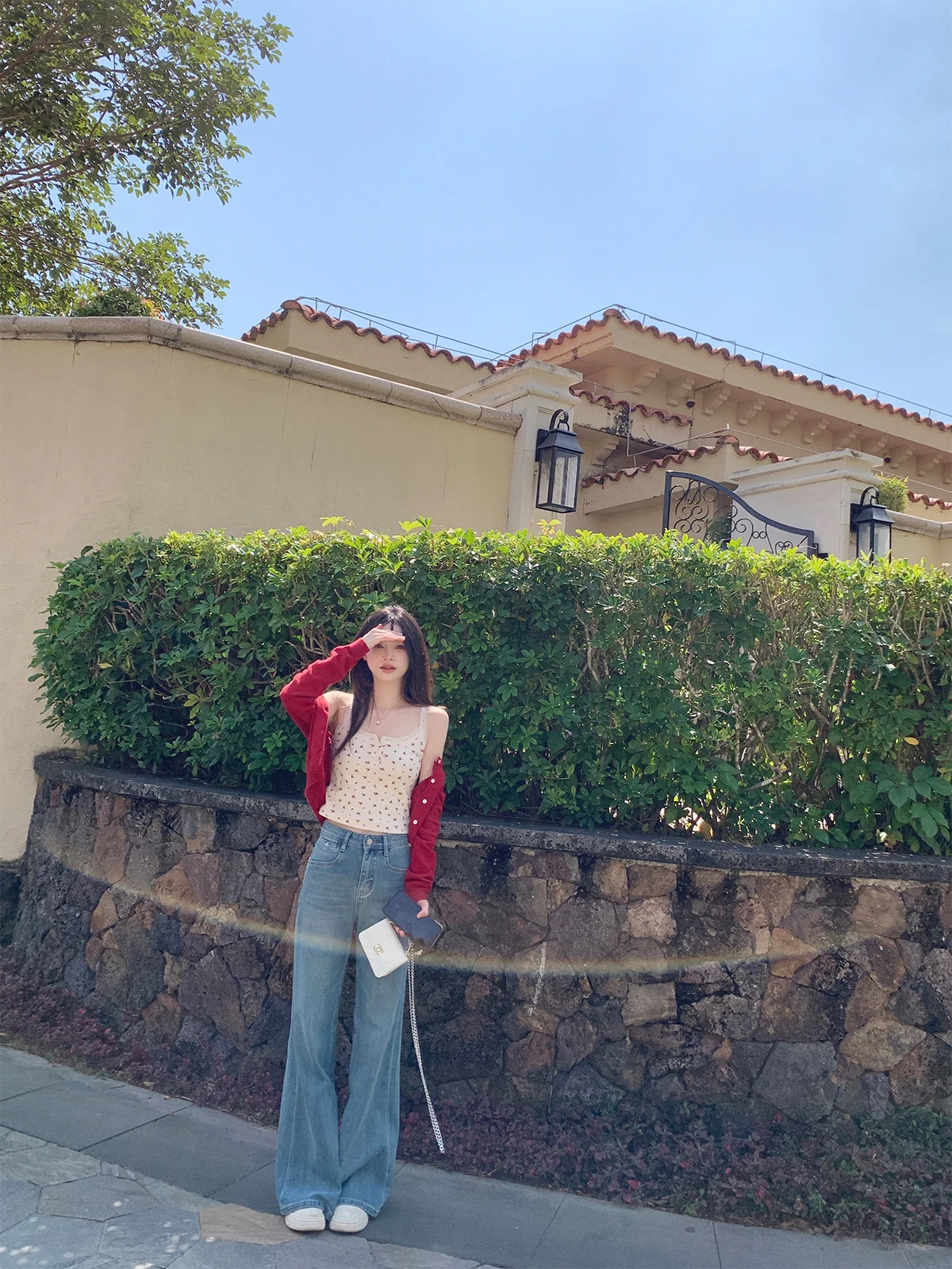 

Джинсы Zhenzhen Home в стиле ретро, модные, двойная версия, с высокой талией, расклешенные, повседневные, широкие штанины, из эластичного хлопкового денима, синие