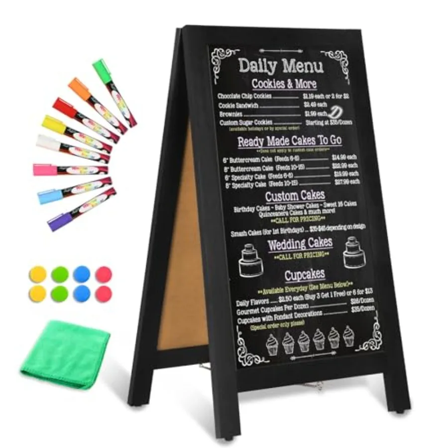 

Wooden A-Frame Sign, Magnetic 40" x 20" Chalk Board Sign Board, Double-Sided Sandwich Board Signs Outdoor, Chalkboard Easel, Me