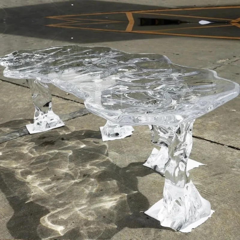 Transparent resin tea table and chair balcony glacier coffee table office negotiation living room crystal tea table