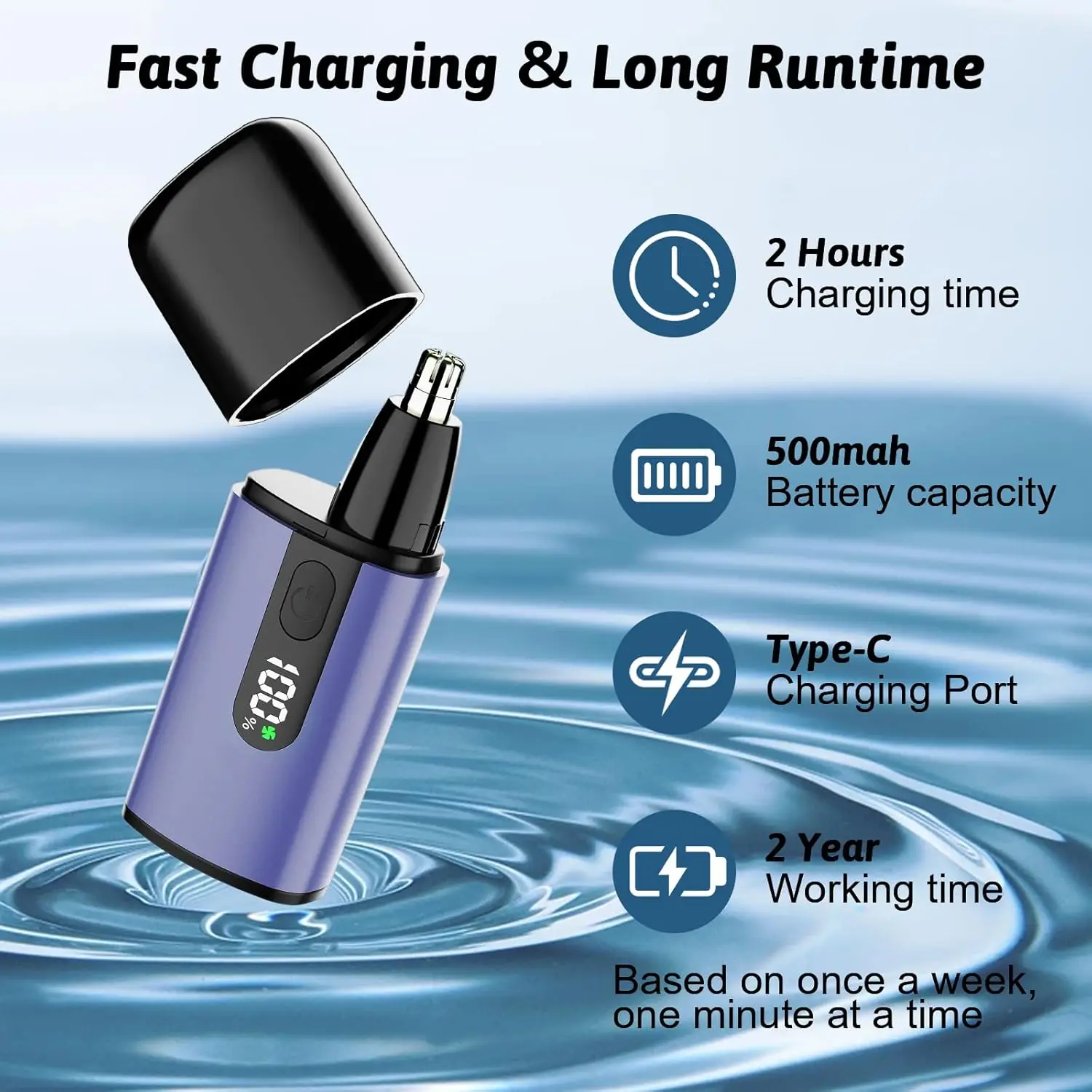 

Триммер для волос в носу для мужчин и женщин, портативные триммеры для волос с быстрой зарядкой, встроенный аккумулятор, высокоскоростной двигатель, двойное лезвие