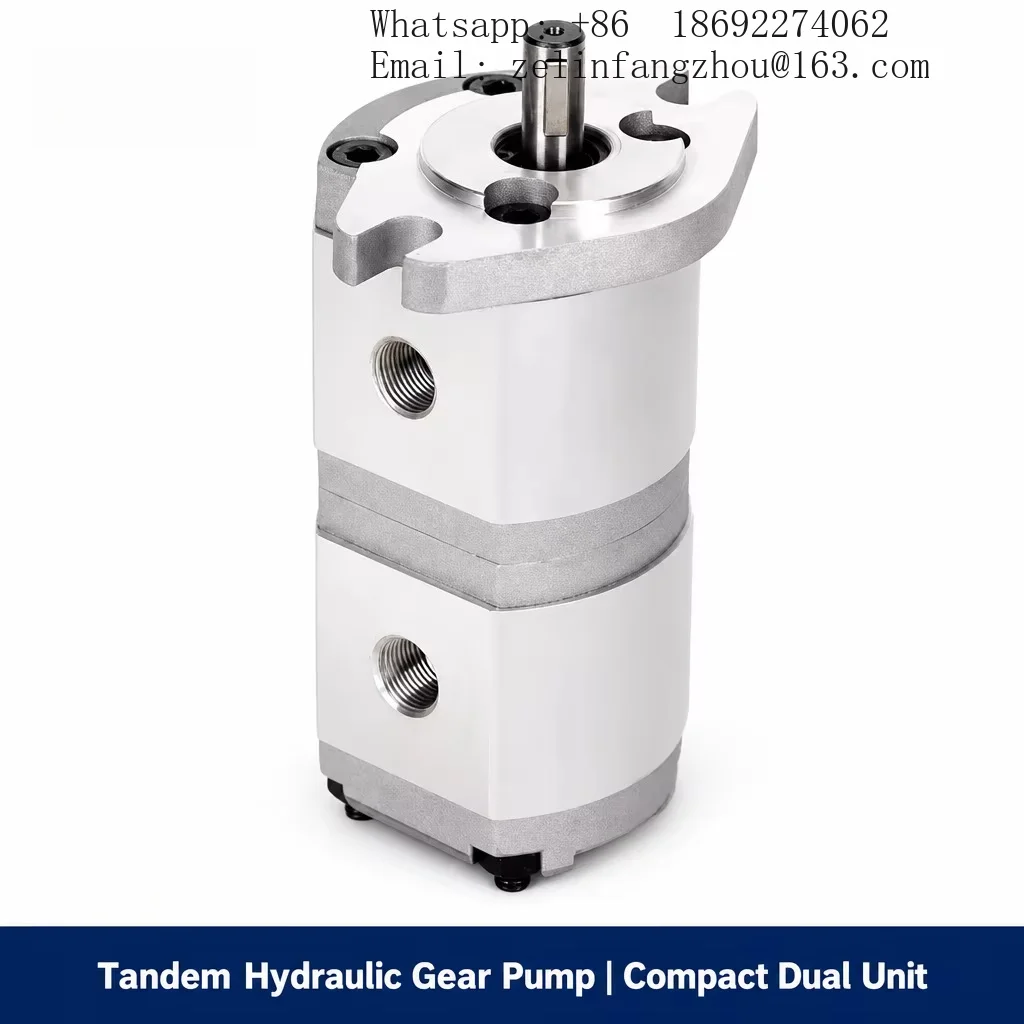 Tandem Hydraulic Gear Pump High Pressure Dual Stacked Unit Keyed Steel Shaft Aluminum Flange Mount Electric Heavy Duty
