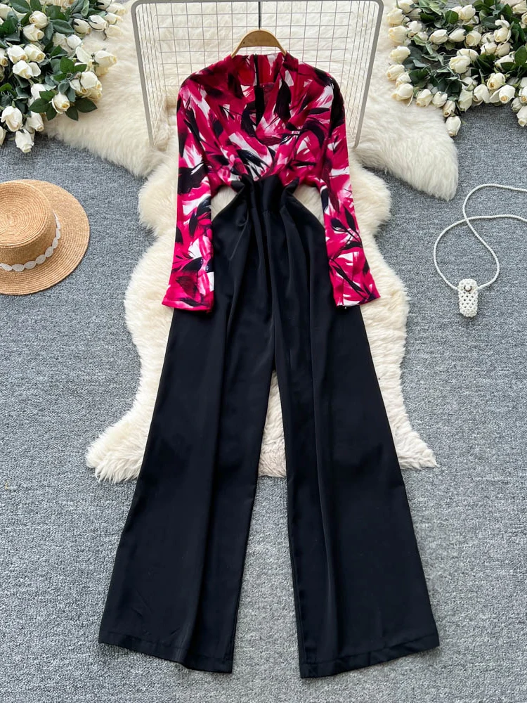 

Осенние модные повседневные цельные брюки с высокой талией и принтом V-Ne Long Sve для похудения, широкие брюки для женщин, для поездок на работу