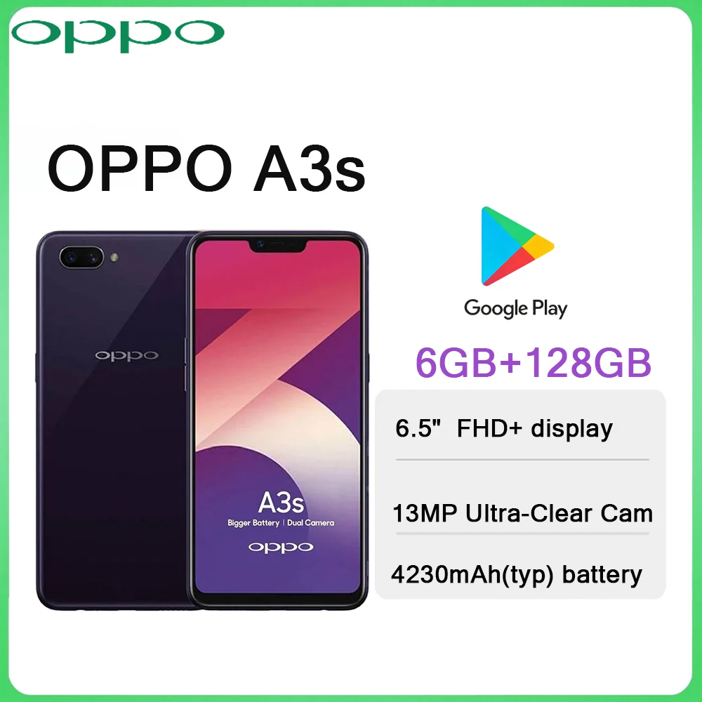 OPPO A3s 6GB+128GB 4G LTE Smartphone 13MP HD Camera 4230mAh Big Battery Dual SIM EU US Version New Arrival Android Mobile Phone