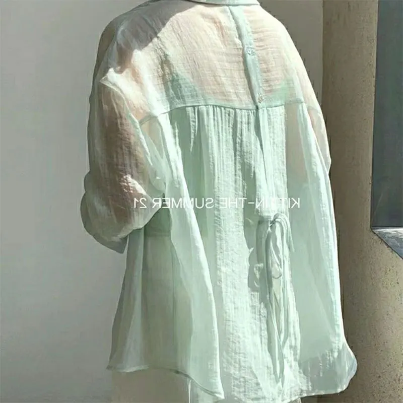 2024 Elegant Fashion Harajuku Slim Fit All Match Shirt Button POLO Collar Long Sleeve Tops Women Loose All Match Female Clothes