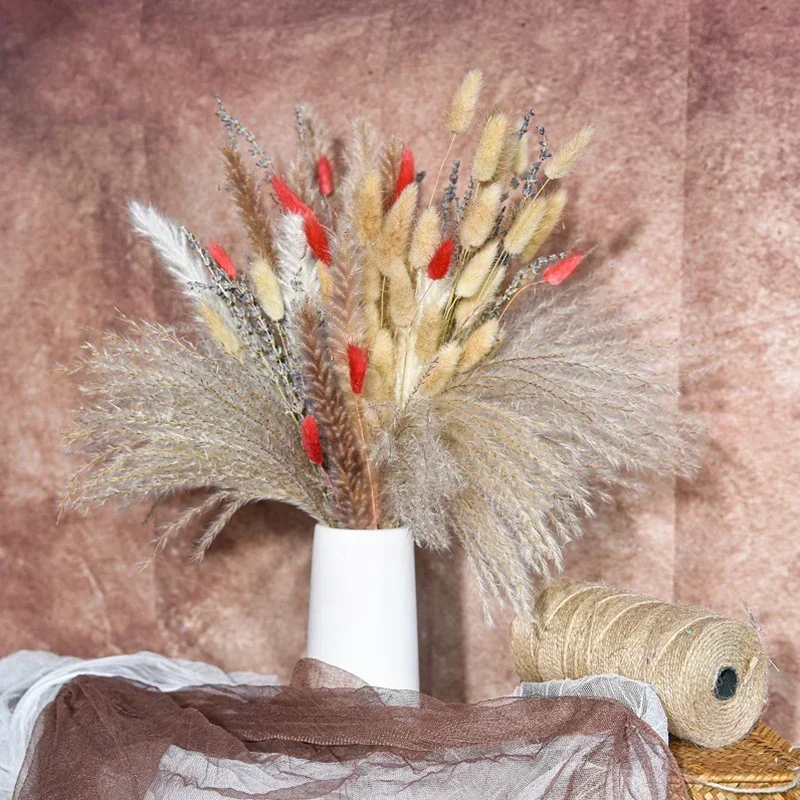 

Boho Pampas Dried Flowers Bouquets for Christmas Decoration Lavender Bunny Tails Home Table Decor Accessories Artificial Plants