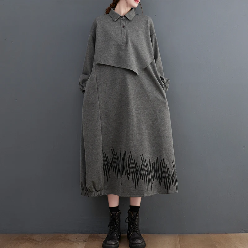 Faionable outono inverno colarinho dr solto plus size saia longa camada base ao ar livre usar casual camisola dr