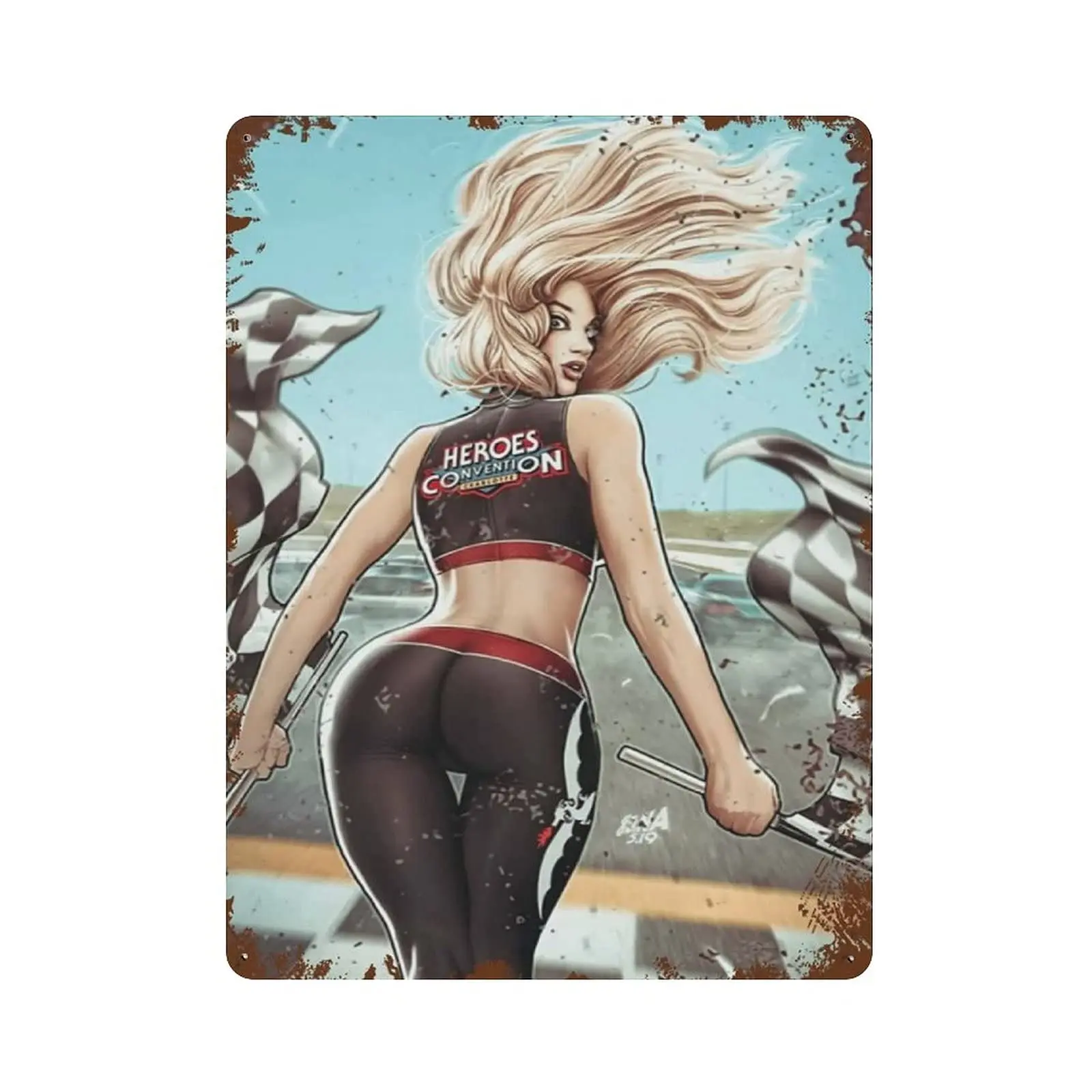 

PPFINE Metal Tin Sign Racing Pinup Girl Vintage Tin Poster Metal Sign Wall Decoration Country Kitchen Home Garage Decor 16"x