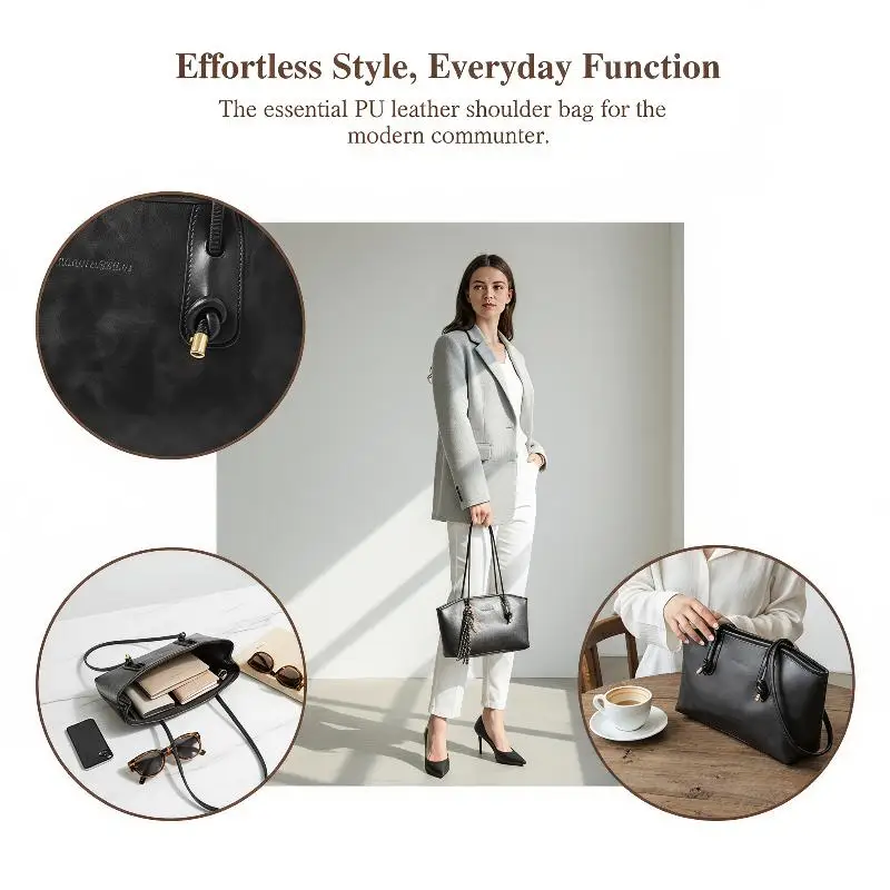 

Retro PU Leather Tote Bag With Large Capacity And Cute Decorative Pendant Perfect For Work Commute Daily Shopping