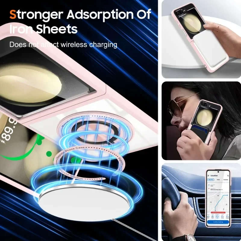 360° Magnetic Rotate Ring Holder Phone Case For Samsung Galaxy Z Flip 6 5 Transparent Protection Ring Bracket Phone Cover Funda image 3