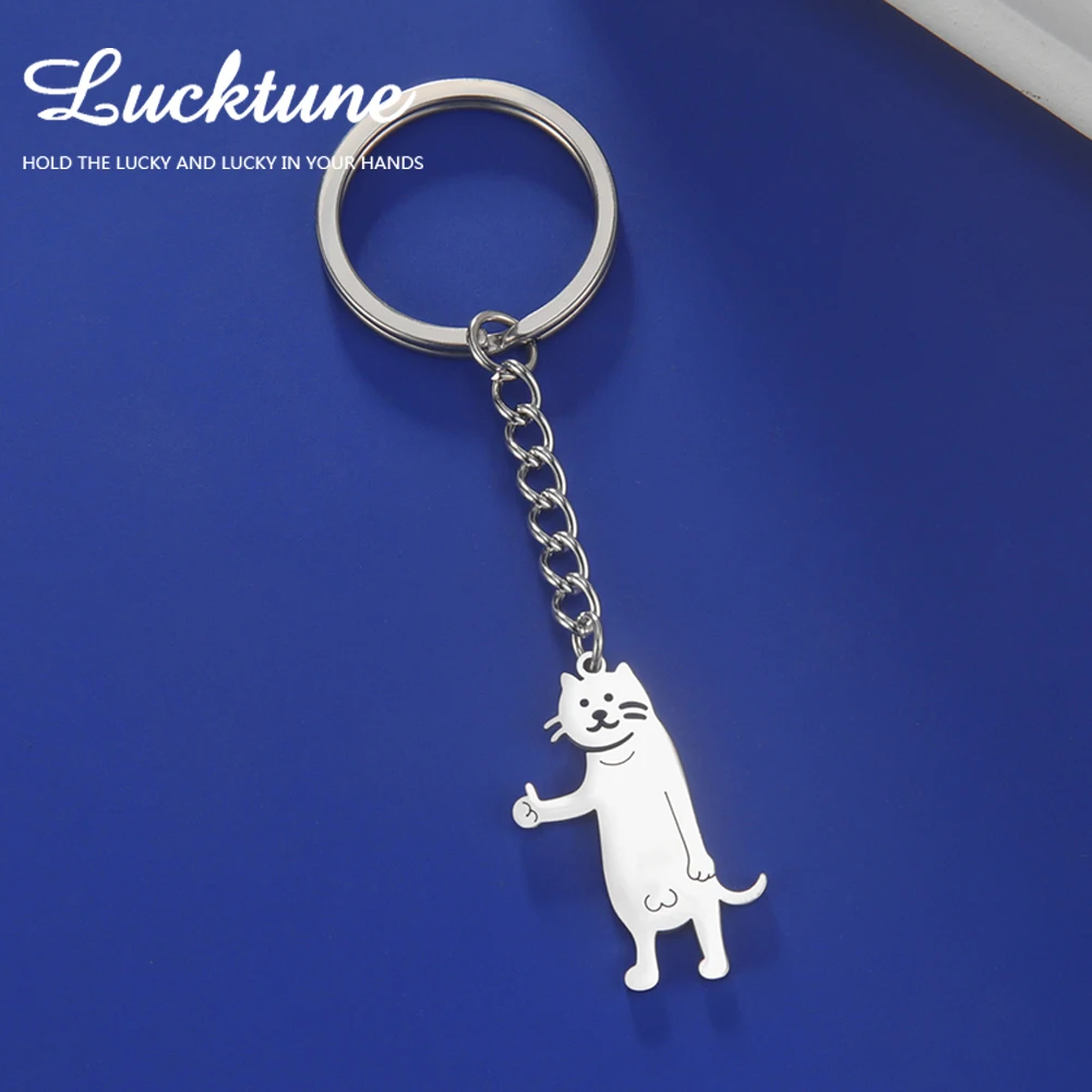 Lucktune Cute Cat Dog Keychain Stainless Steel Funny Middle Finger Animal Pendant Key Chain Y2k Keyring Gadgets Men Couple Gift