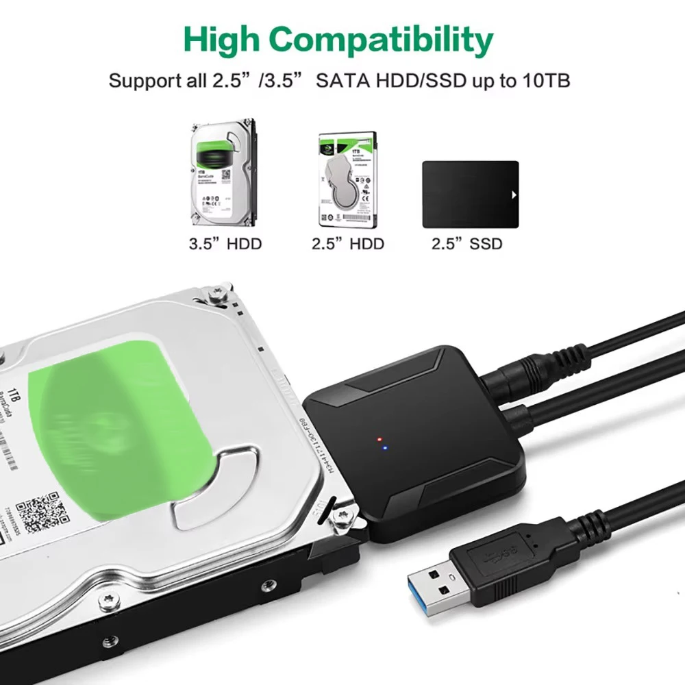 SATA to USB 3.0 Cable Up to 6 Gbps for 2.5/3.5 Inch External HDD SSD Hard Drive SATA 3 22 Pin Adapter USB 3.0 to Sata III Cord