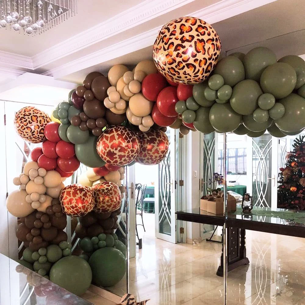 130/119pcs 4D 22inch Animal Printed Foil Balloon Garland Kit Baby Shower Jungle Safari Birthday Party Decor Retro Green Balls