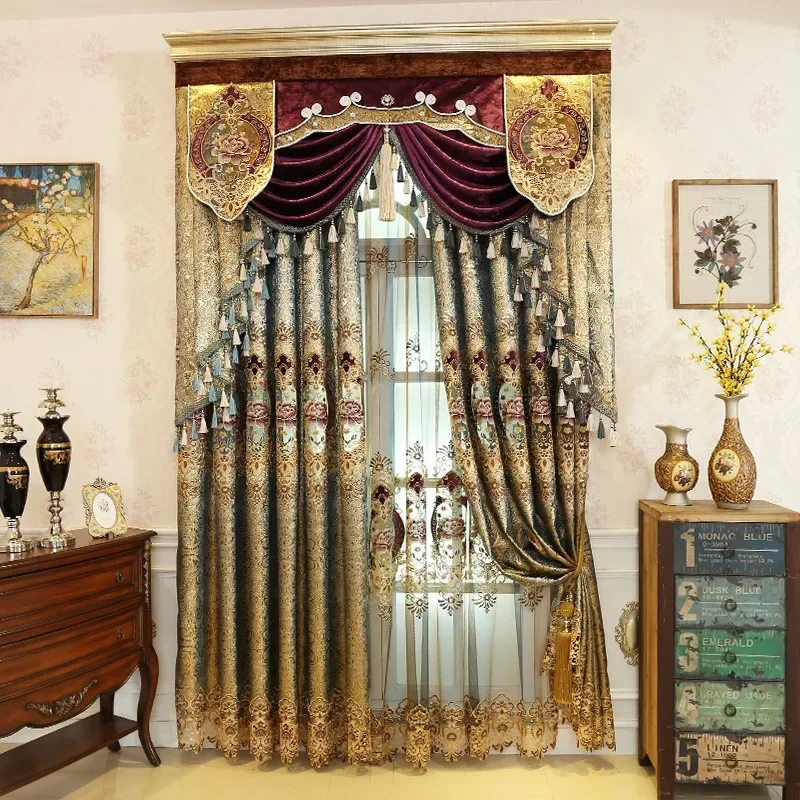 

Custom Size Hollow Fabric Luxury High-end European-style Living Room Floor-to-ceiling Curtains Villa Embroidery Finished Product