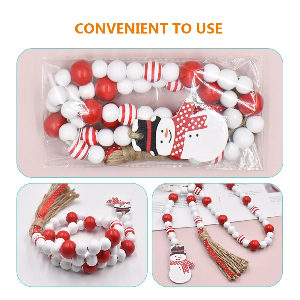 

Snowman Bead Garland Wooden Beaded Hanging Decor For Xmas Party Home Rustic Tassel Pendant Wood Garlands Festive