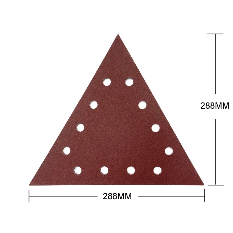 100pcs 288mm 12-hole triangle red flocking sandpaper,wall putty powder polishing self-adhesive sandpaper,multiple meshes