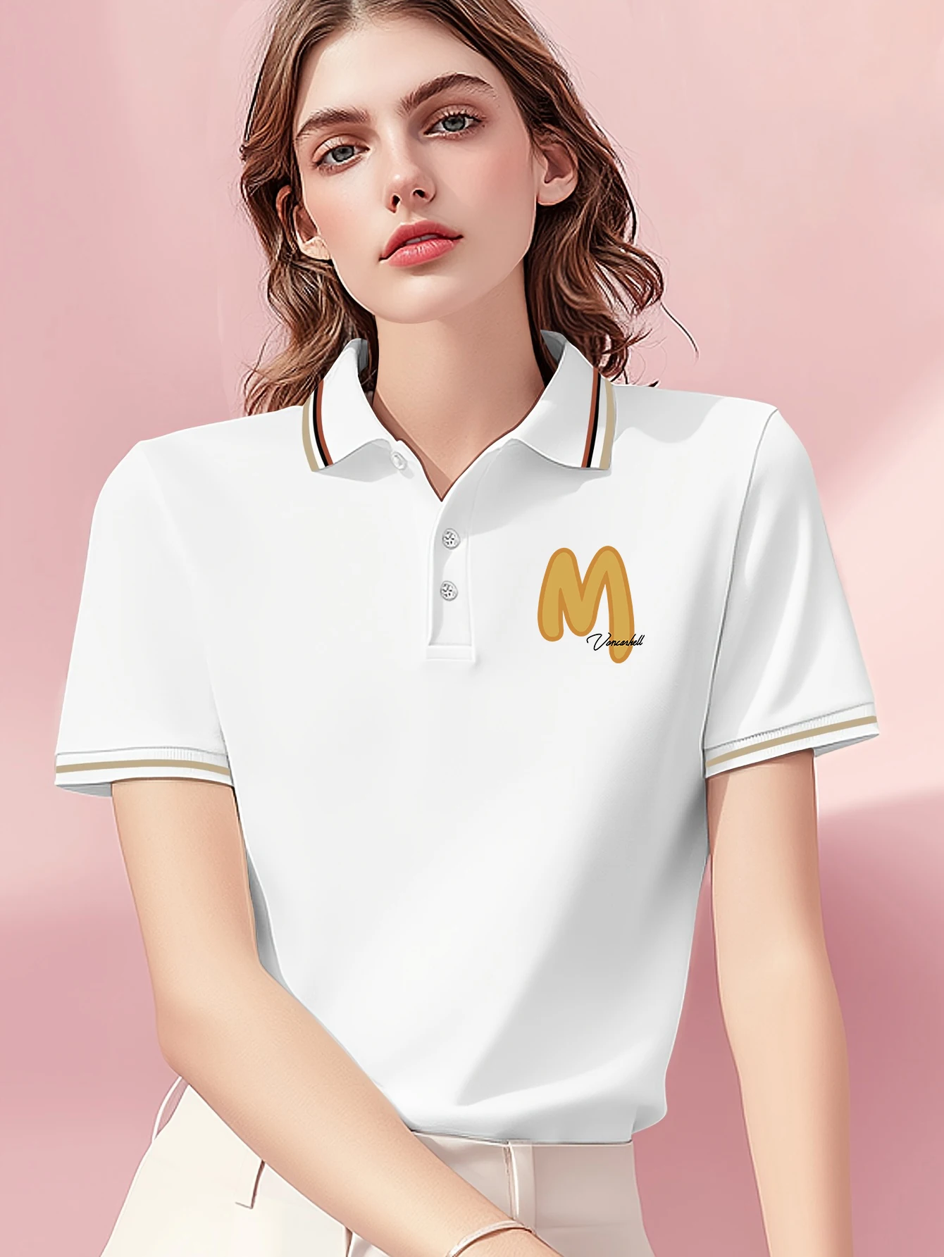 

The Yellow Letter M Design Revers Polo Shirt Female Trendy All-Match Shirts Summer Comfortable New Clothing Paux Soft Tops