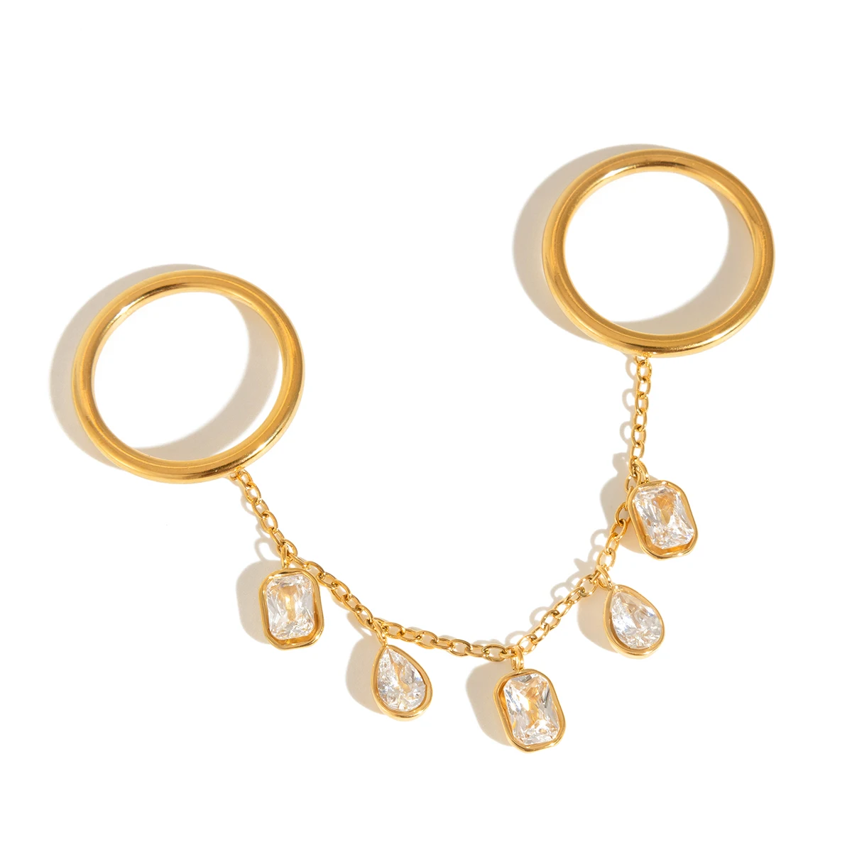 Кольца Yori из нержавеющей стали с блестящими кубическими циркониями и подвесками-кисточками, модные, с покрытием PVD 18K, водонепроницаемые, для женщин