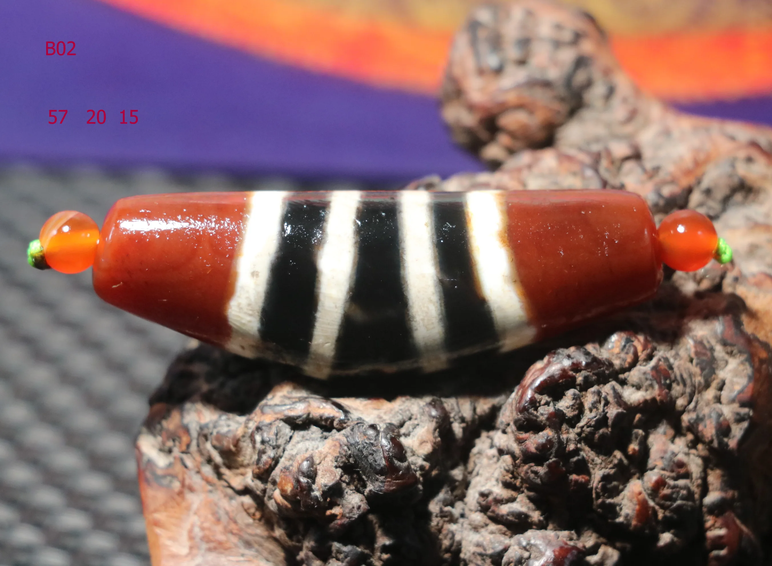 A Treasure Unique Magic Power Tibetan Old Agate Line Type Healer Medicine Horn Shape dZi Bead Pendant Amulet Timestown UPD0826