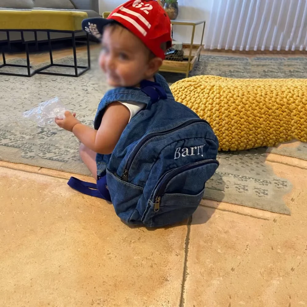 Customized Denim Fashion Backpack, Hand Embroidered Denim Bag, Kindergarten Backpack, Personalized Name Children's Backpack