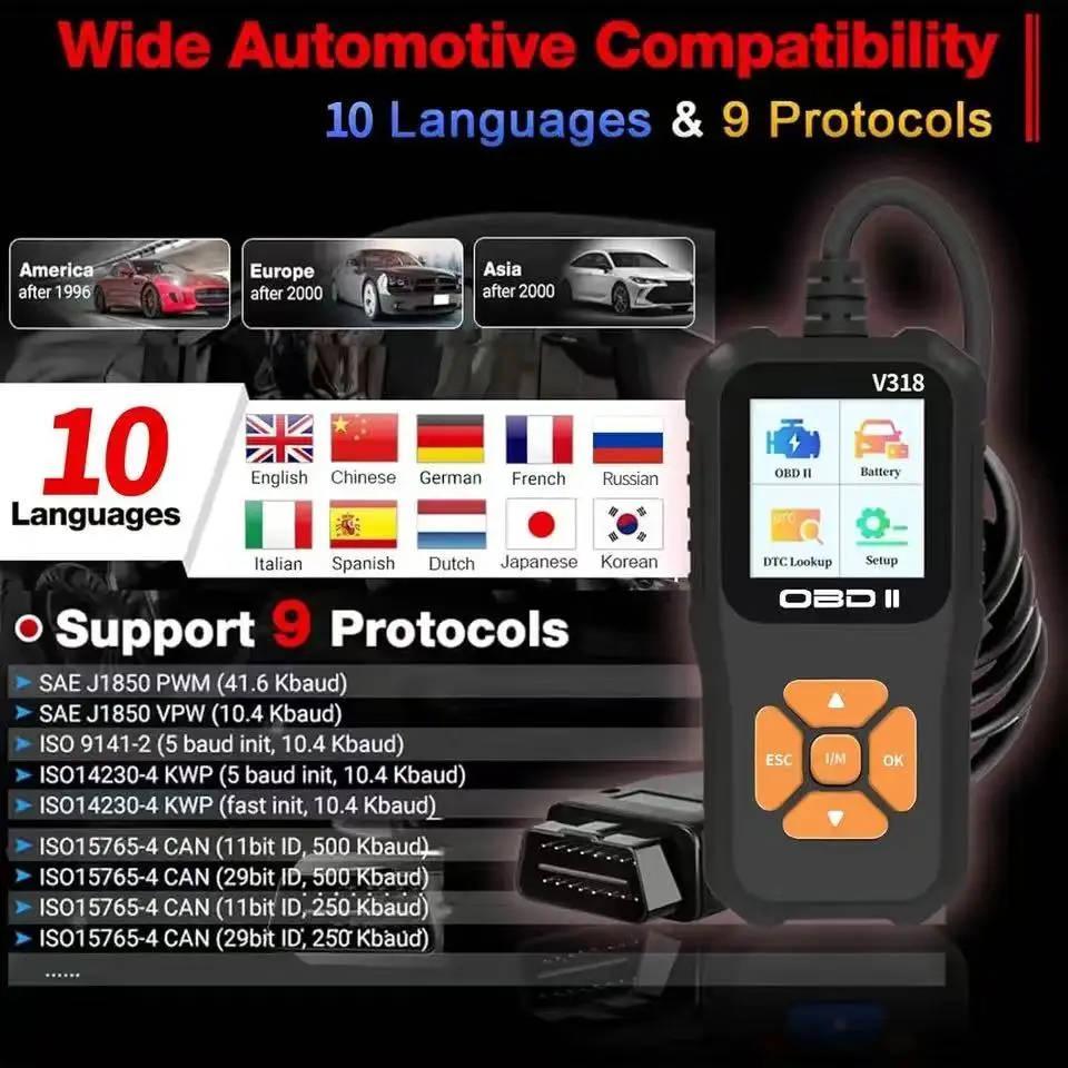 سيارة obd2 الماسح الضوئي أداة تشخيص جهاز قياس الجهد الكهربائي المهنية السيارات تحقق قارئ رمز المحرك obd ii السيارات الماسح الضوئي V318 #3