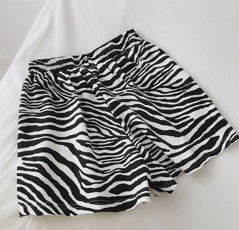 Women  Korean Loose Casual College Style High Waist  Female Wide Leg Short Zebra Pattern Summer Breathable Sports Shorts New