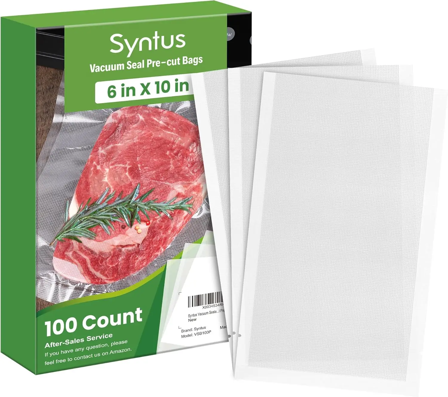 

100 Count Vacuum Sealer Bags, 6x10 Inch Precut for Food Storage, Sous Vide, BPA-Free Heavy Duty