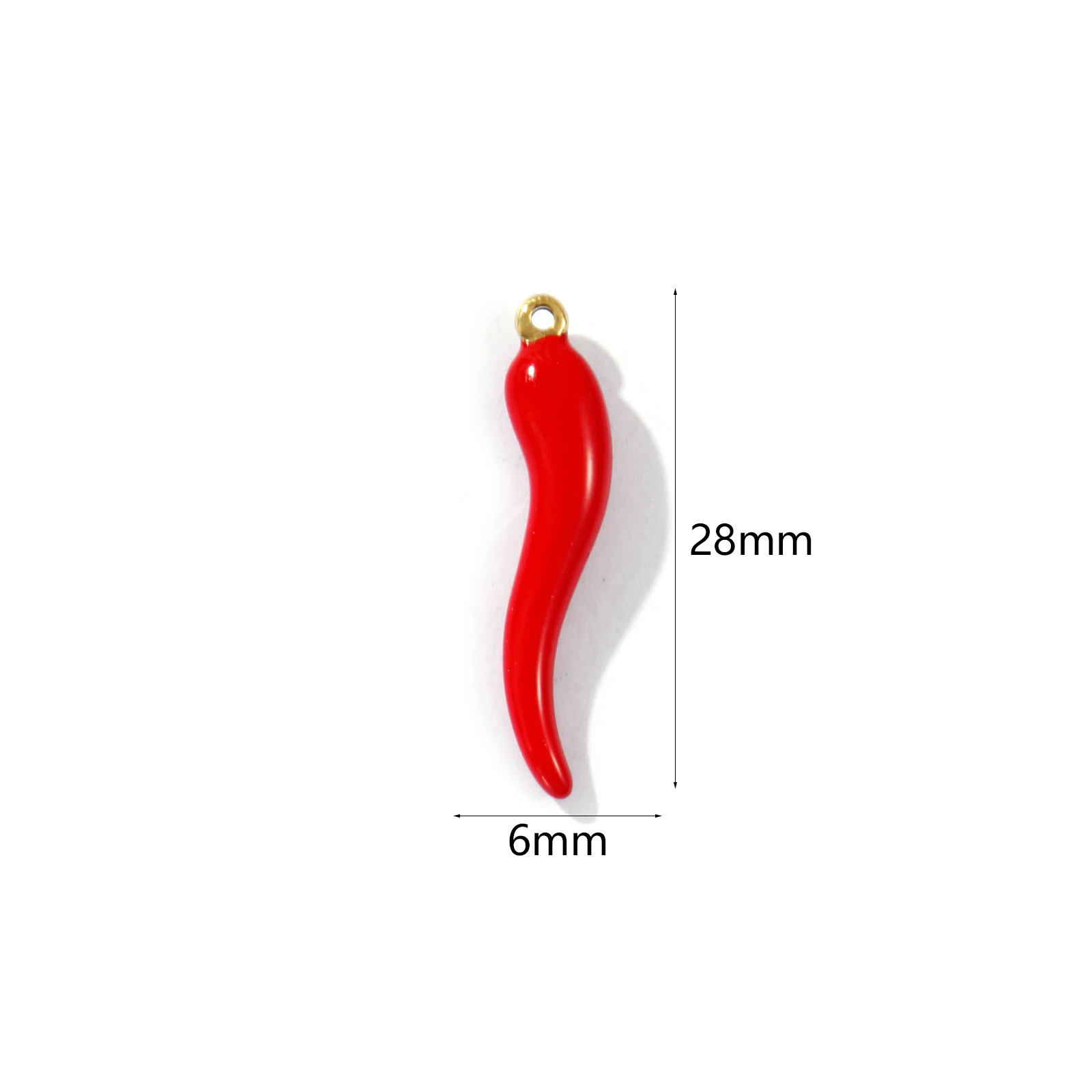 2PCs Waterproof 304 Stainless Steel Charms Red Enamel Cornicello Italian Horn Chili 18K Gold Plated Pendants Necklace DIY Making