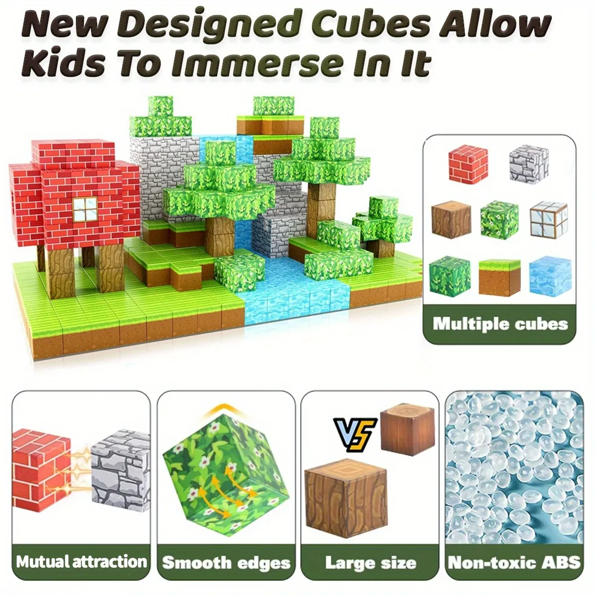 Magnetyczne klocki konstrukcyjne Mine World ，Zestaw kostek magnetycznych STEM Montessori Zabawka sensoryczna ，dla dzieci Chłopcy Dziewczynki Wiek 3+ DIY Model Dzieci